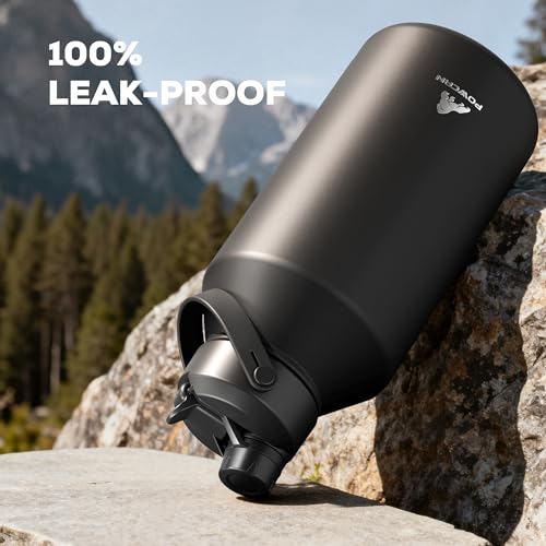 POWCAN 64 oz Insulated Water Bottle for Sports: 2-in-1 Straw & Spout Lid, Leakproof, Carrier Bag, Shoulder Strap, Keep Cold 48H, BPA-Free, Half Gallon Metal Water Jug for Gym, Travel, Gift (Midnight) - color: Midnight