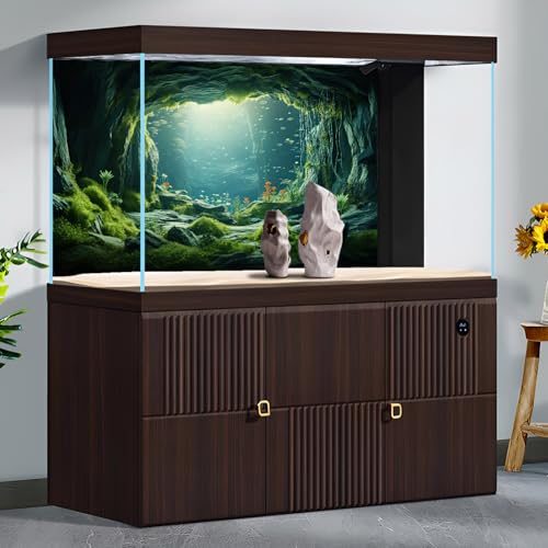 Underwater Aquarium Background Undersea Cave Large Rocks Fish Tank Background Aquatic Plant Lush Green Moss Terrarium Backgrounds Ocean Seabed Caves Landscape Reptile Tank Backgrounds 60x24in - size: 60(W)x24(H)inches/ 150(W)*60cm(H)