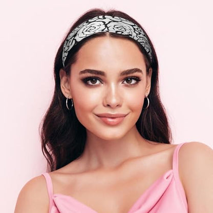 Sumolux Head Hair Scarf for Women Like Satin Silk Scarf Bandana Hair Wrapping Night Large Square Scarves 27.5" - color: Black Camellia