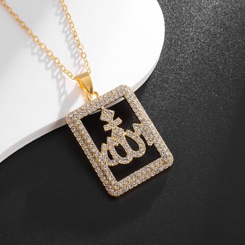 Exquisite Shiny Islamic Flame Allah Scripture Pendant Necklace, Women's Religious Amulet Elegant Jewelry Ramadan Gift - color: GOLD