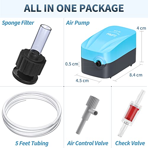 Pawfly Aquarium Air Pump with Nano Bio Sponge Filter Kit Air Control Valve Airline Tubing and Check Valve Accessories - style: 3-10 Gal