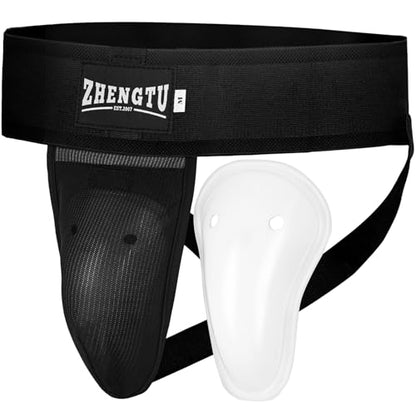 Groin Protector Cup Kickboxing Boxing Muaythai MMA Groin Guard, Jockstrap Karate Training, BJJ Protection, Soccer, Basketball Removable TPE Cup with Silicone Cushioning - color: Black, size: Medium