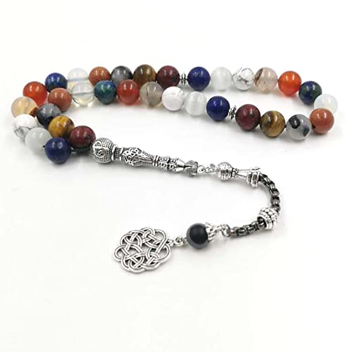 Tasbih from 12 Natural Gemstones Misbaha Prayer Beads Muslim Rosary Bead Islamic Gift (8mm x 99 Beads) - size: 8mm x 99 beads