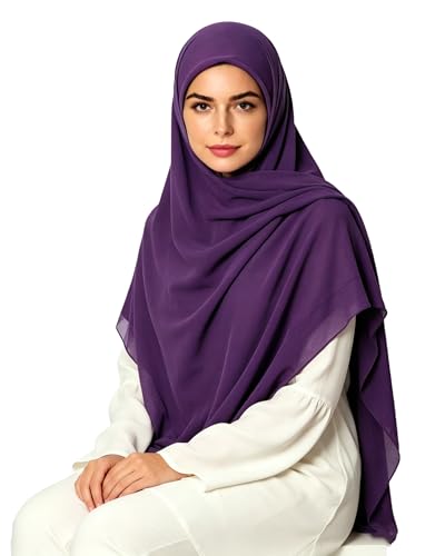 Lina & Lily Premium Chiffon Hijab Head Scarf Shawl Wrap for Muslim Women Square 58'' x 58'' - color: Dark Purple