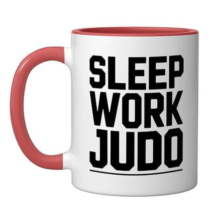 Judo Dad Life Humor Between Work Sleep Mat Time Martial Arts Ceramic Mug, Red/White - color: Red/White