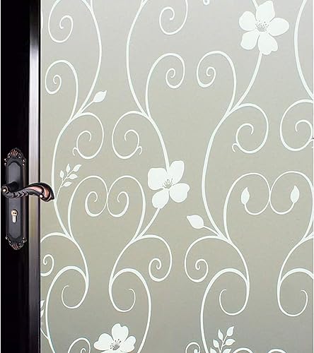Window Privacy Film, Decorative Window Film, White, 11.8" x 47.2" | Day & Night Privacy, Lets in Natural Light, Static Cling, Removable, UV & Heat Control, for Home, Office and Glass Doors - color: White Flower-dp014w, size: 11.8 x 47.2 inches