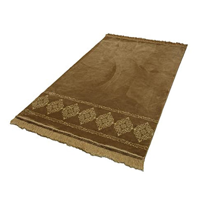 Modefa Turkish Islamic Prayer Rug - Large & Wide Soft Velvet Janamaz - Comfortable Muslim Praying Mat for Men & Women - Ramadan or Eid Gift - with Prayer Beads Tesbih - Grand Plush (Gold) - color: Gold