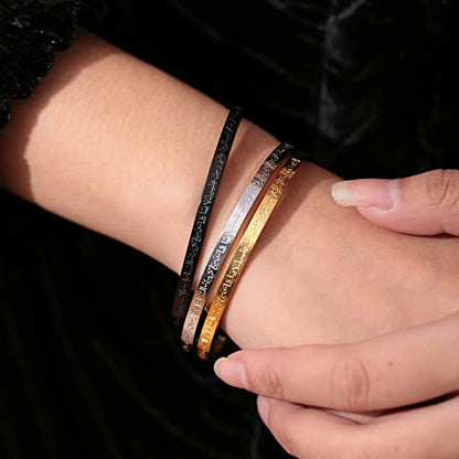 Qitian Islamic Jewelry Gifts for Women Allah Gold Bangles Bracelets Ayatul Kursi Arabic Cuff Bracelet for Women Men Islam Eid Ramadan New Year Gifts - color: K-Black-Thin