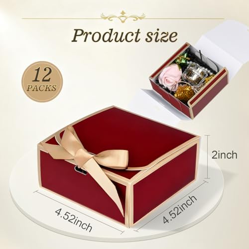 WLUSEAXI 12Pack Small Gift Boxes with Lids, 4.5''x4.5''x2'' Small Boxes for Gifts with Ribbons, Red Gift Boxes for Present, Birthday, Valentine's Day, Mother's Day, Holiday - color: Red