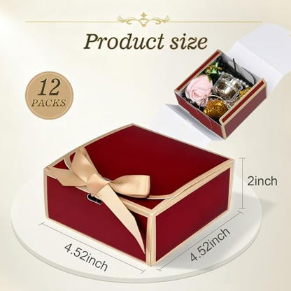 WLUSEAXI 12Pack Small Gift Boxes with Lids, 4.5''x4.5''x2'' Small Boxes for Gifts with Ribbons, Red Gift Boxes for Present, Birthday, Valentine's Day, Mother's Day, Holiday - color: Red