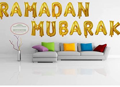 16-Inch Gold Eid Mubarak Foil Balloons - Party Decoration Supplies for Ramadan Gift and Muslim Celebrations