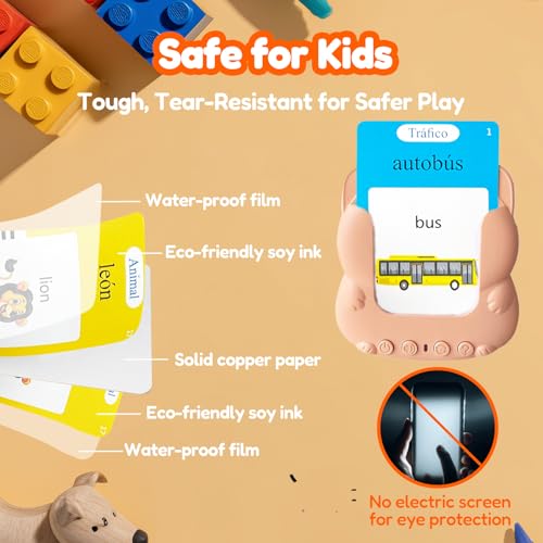 Talking Flash Cards Bilingual for Toddlers - Spanish English Flashcards for Kids Adults, Test Mode, Pocket Speech Children, Interactive Vocabulary Learning, Audible Gifts Boy Girl (Spanish) - color: Spanish