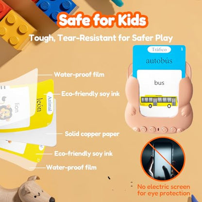 Talking Flash Cards Bilingual for Toddlers - Spanish English Flashcards for Kids Adults, Test Mode, Pocket Speech Children, Interactive Vocabulary Learning, Audible Gifts Boy Girl (Spanish) - color: Spanish