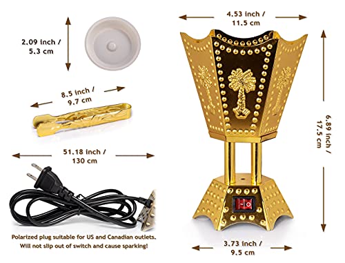 AM Bakhoor Electric Incense Burner - Oud Frankincense Resin Burner 6.5 Inches Tall (Hexagon) (Gold)
