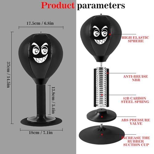 Desktop Mini Punching Bag for Kids&Adults-Stress Buster with Suction Cup for Office Table and Counters,Fun Gifts Suitable for All Ages - color: Black
