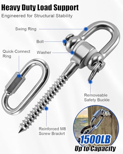 Swing Hangers Fit for Porch Hammocks Hanging Chairs Punching Bags | 304 Stainless Steel, M8 Diameter Design, 180 Degree Rotation, Anti Loosening Screw, Secure Mounting, 6 Pcs