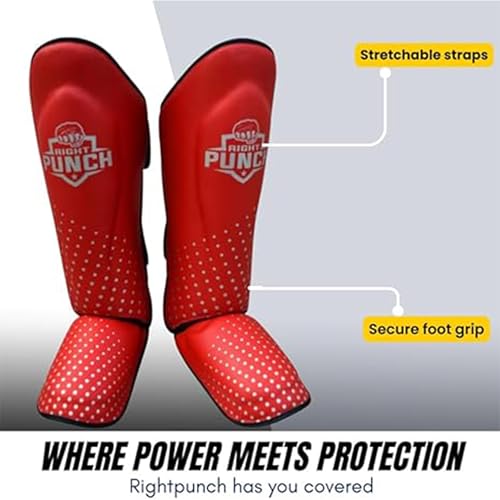 PU Leather Shin Guards for Kickboxing, MMA, Muay Thai Training, Protective Shin Pads - color: Red\Silver, size: X-Large