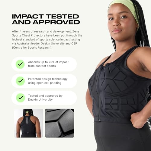 Zena Sport - Adult Chest Protector Vest for Women - Front Zip Padded Compression Vest - for Contact Sports, Lacrosse, & More - size: X-Small