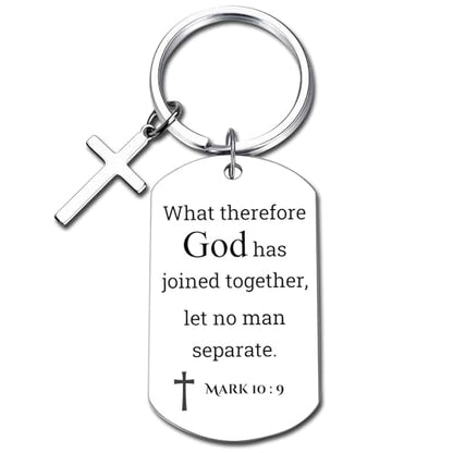 GiftYou Inspirational Scripture Metal Key Chains with Cross Pendant - Bible Verse Keychain Religious Gift for Christian - color: Mark 10:9
