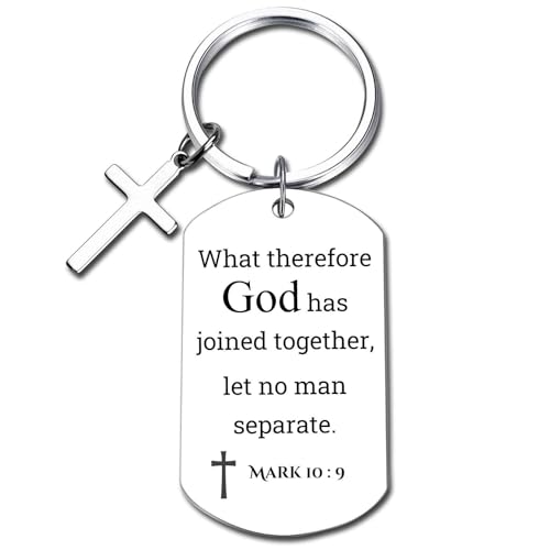 GiftYou Inspirational Scripture Metal Key Chains with Cross Pendant - Bible Verse Keychain Religious Gift for Christian - color: Mark 10:9