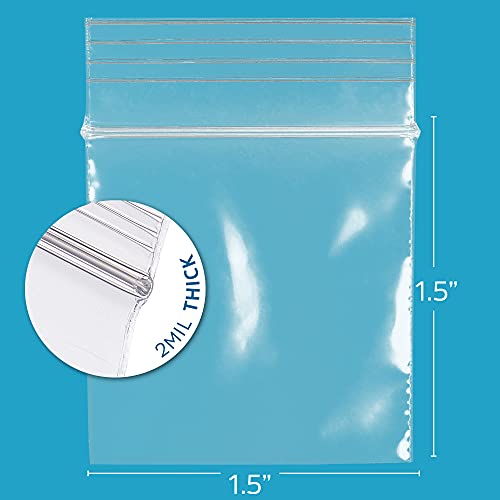 GPI - 1000 Count, 1.5" x 1.5" Clear Plastic Reclosable Zip Bags, 2.5 Mil Thick, Strong & Durable Poly Baggies with Resealable Zip Top Lock for Travel, Storage, Packaging & Shipping - size: 1.5" x 1.5"