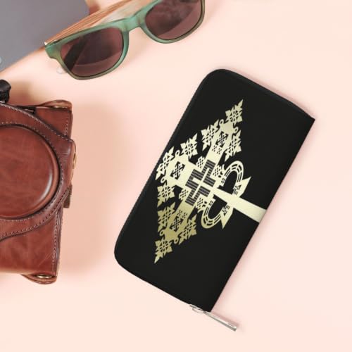 Ethiopian Cross PU Leather Long Wallet for Women Men, Zipper Clutch Wallet RFID Card Holder Organizer - color: Ethiopian Cross3