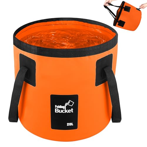5 Gallon Bucket for Cleaning, Collapsible Mop Bucket Wash Basin Foldable Car Wash Buckets for Fishing Shower Travel, Portable Water Storage Containers for Household RV Essentials and Beach Supplies - color: Orange, size: 20L