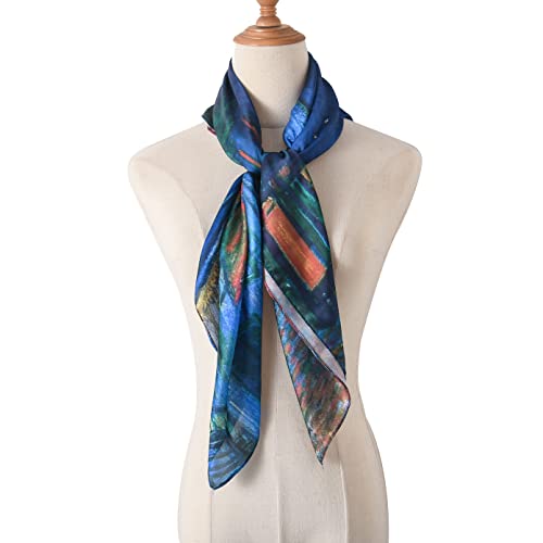 100% Mulberry Silk Scarf-Printed or Solid Color 35” Square Large Silk Hair Head Wrap Scarf With Gift Box Package - color: Style 51