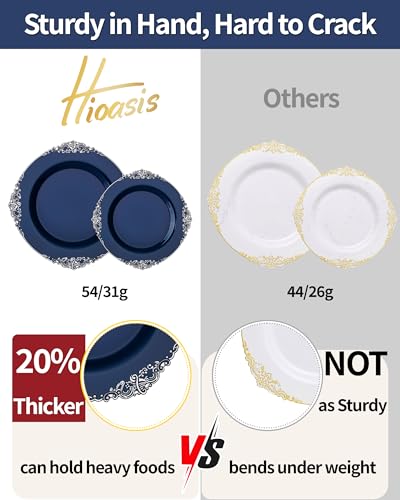 Hioasis 175pcs Blue and Silver Plastic Plates - Elegant Disposable Dinnerware Set Suitable for 25 Guests Include 10.25" Dinner & 7.5" Dessert Plates, Cutlery, Napkins, Cups for Party & Wedding - color: Blue and Silver