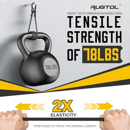 Rugtol Bungee Cords with Hooks, 12 Inch Long Heavy Duty Bungee Cords with Carabiner Clip Outdoor, 1/3 Inch Black Extra Strong Elastic Rope with Carabiner Hooks for Camping, Tarps, Bike, Tent, 6 Pack - size: 12"- 6 pcs