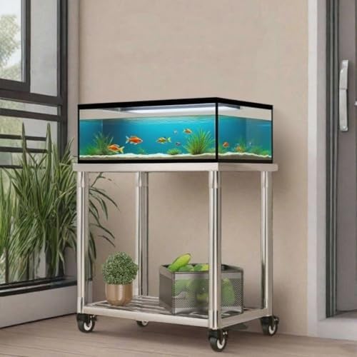 2-Tier Aquarium Stand With Breeder Tank Shelves, Reptile Turtle Terrarium Shelf, Stainless Steel Tubing, Balcony Flower Shelf, Brake Wheels.(60*50*60cm) - size: 60*50*60cm