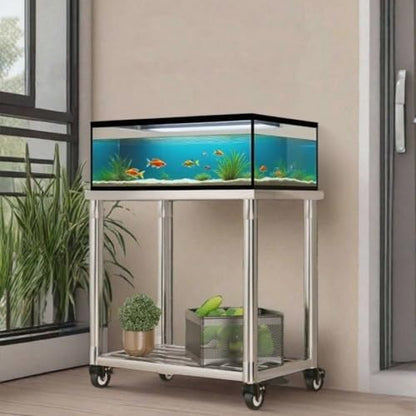 2-Tier Aquarium Stand With Breeder Tank Shelves, Reptile Turtle Terrarium Shelf, Stainless Steel Tubing, Balcony Flower Shelf, Brake Wheels.(60*50*60cm) - size: 60*50*60cm