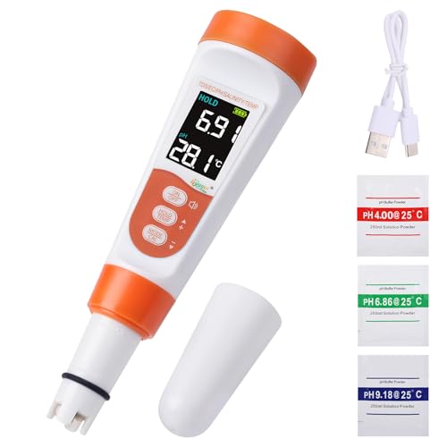 hygger Pool Salt Tester & PH Meter, 5-in-1 Digital Pool Water Tester, High Accuracy Salinity PH Temp EC and TDS Saltwater Pool Test Kit for Aquarium Swimming Pool Hot Tub and Swim Spas