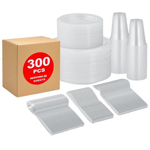 Framo 300 Piece Clear Disposable Dinnerware Set for 50 Guests - color: Clear
