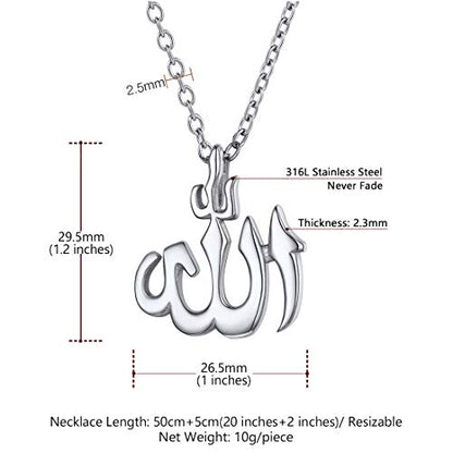 U7 Allah Pendant Necklace with Chain Platinum / 18K Gold Plated Muslim Jewelry Islamic Pendant - color: 01.Polished Stainless