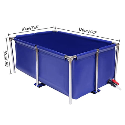 Canvas Fish Pond, Foldable Water Storage Pond Modern Blue Aquarium Fish Water Tank with T-Shaped Steel Frame, Rectangle Canvas Show Tank for the Cultivation of Lobster