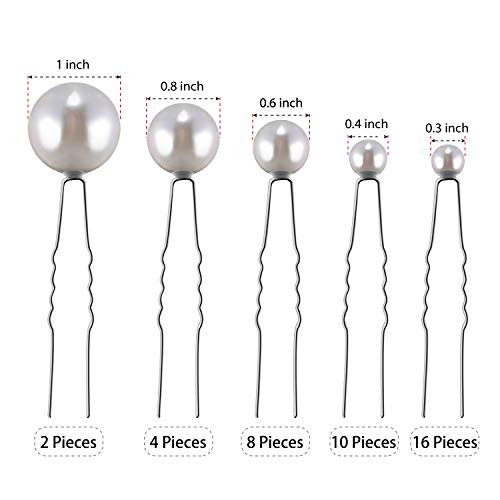 WILLBOND 40 Pack White Pearl Hair Pins, U-shaped Bobby Pins for Bridal Wedding Hairstyles, Elegant Hair Accessories for Brides, Bridesmaids, Prom and Special Occasions(Mix Size) - style: Mix style