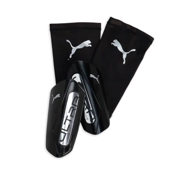 Puma Ultra Light Sleeve Soccer Shin Guards - color: PUMA Black-PUMA Silver SS25, size: XX-Small
