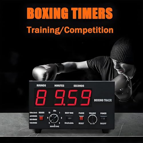 Classic Boxing Interval Timer, Professional Gymnastics Timer with LED Display, 1-12 Challenge Rounds and Adjustable Buzzer, 30S-10min Workout and 0/30/60S Rest Time, Red