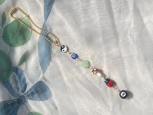 Evil Eye Car Hanging Charm,Rear View Mirror Accessories,Boho Mushroom Decor | Good Lucky Days,Four-Leaf Clover Pendant for Women Men,Cute 8 Ball Ladybug Yin Yang Symbol Ornament