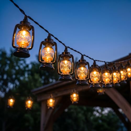 12FT Black Mini Kerosene String Lights, 20 LED Vintage Lantern Fairy Lights, Connectable Outdoor Decorative Lights for Patio Bedroom Camping Wedding Garden Christmas Party Decor - color: Black led lantern
