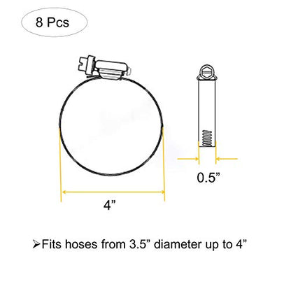 8 Pieces 4" Adjustable 304 Stainless Steel Duct Clamps Hose Clamp Pipe Clamp Air Ducting Clamp worm drive hose clamps (91mm-114mm) - size: 4" -8Pcs
