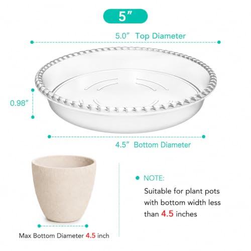 6 Pack Clear Plant Saucer, Plastic Plant Trays for Indoor, Round Flower Plant Pot Saucer, Sturdy Plant Water Catcher Tray - size: 5 inch