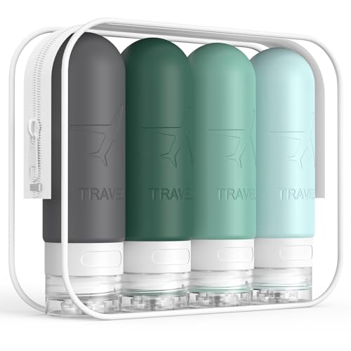ME.FAN Travel Bottles for Toiletries,3oz Silicone Travel Size Containers, TSA Approved Squeezable Portable Split Bottle, Travel Accessories for Conditioner Shampoo Lotion - 4 Pack Blue - color: Blue