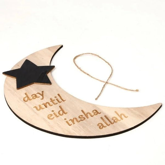 Countdown Eid Hanging Sign - Festive Wooden Plaque for Home Decorations Charming Design Joyous Eid, Hajj, Ramadan Mubarak Muslim Allah New Year (10x12 inch)