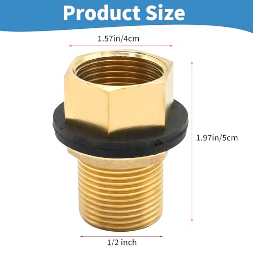 Anxingo 1/2 Inch External Thread & Internal Thread Bulkhead Fittings, Brass Bulkhead Water Tank Connector for Swimming Pools Pipelines Water Tanks Aquariums