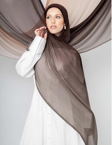 Txmout Ombre Modal Hijab Scarf for Women Muslim, Soft Lightweight Headscarf - color: Deep Brown - Taupe