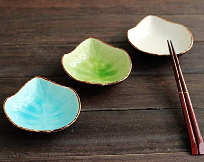 WAIT FLY Lovely Grape Leaves Shaped Ceramics Seasoning Dishes/Tea Bag Holders/Teaspoon Rest/Ketchup Saucer/Appetizer Plates/Vinegar Spice Salad Soy Sushi Wasabi Seasoning Dipping Bowls, Set of 3 - color: Grape Leaf - Blue