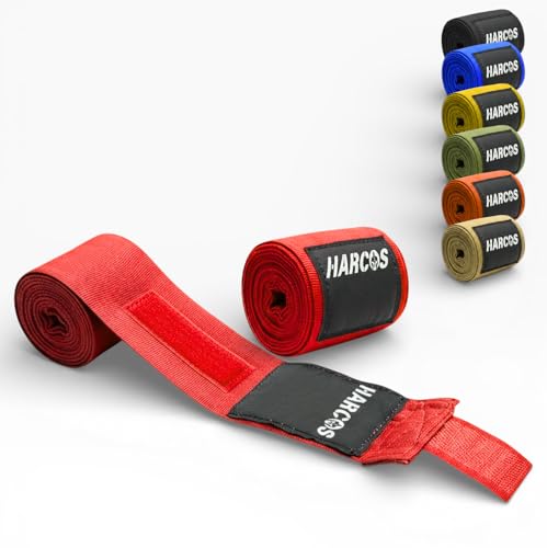 Harcos Boxing Hand Wraps 3.5M / 140 Inches – Soft Semi-Elastic MMA Hand Wraps with Wrist Support for Muay Thai, Kickboxing & Training – Thumb Loop & Hook-and-Loop Closure - color: Red