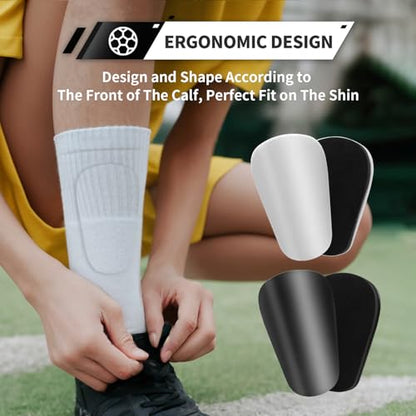 Extra Mini Soccer Shin Guards for Toddler, Kids, Youth & Adults | Ultra Lightweight Insert Small Shin Pads, Boys Girls Men Women, Shock-Absorbing Protection, 3.7×2.4 In, Training & Matches - color: Black+White